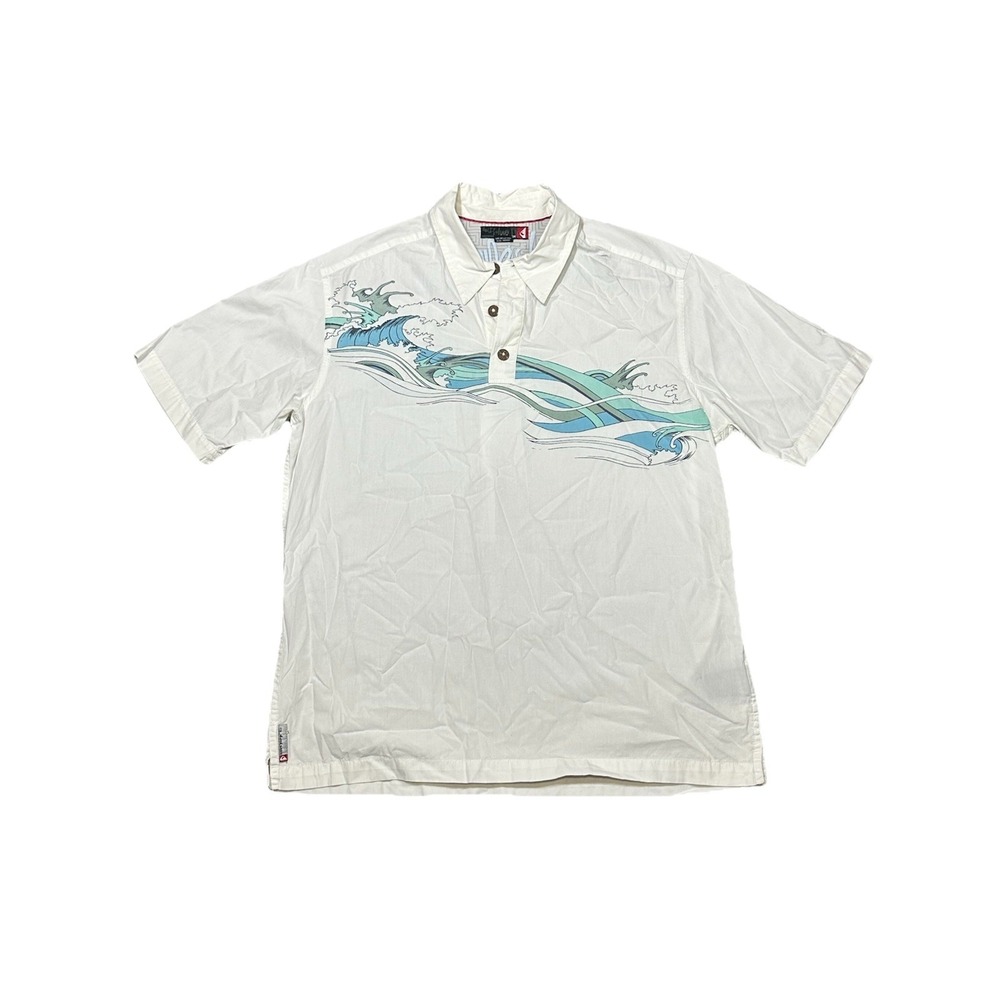 Rare Vintage Quicksilver Button Shirt‎ Short Sleeve Size M Surfer Art Wave